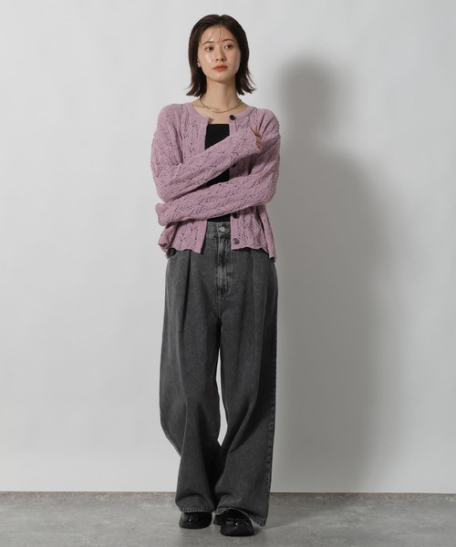 LAKOLE（ラコレ）の「7ゲージモール柄編みカーディガン / 596294（カーディガン/ボレロ・レディース・ライトパープル/ネイビー/アイボリー/グレー・FREE）」の21枚目の写真