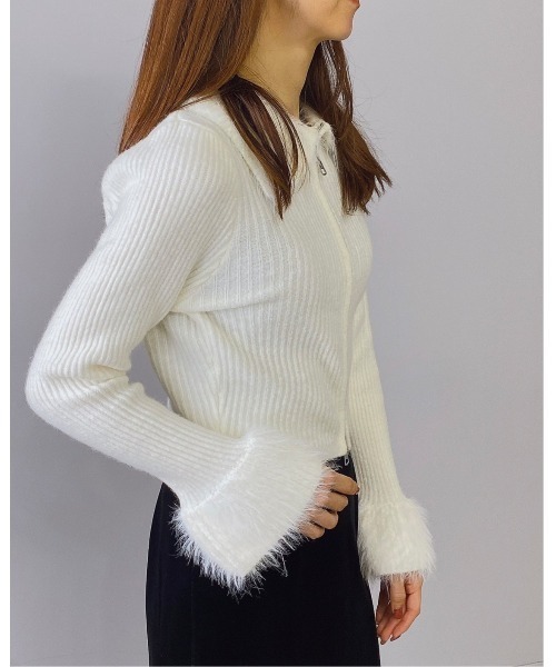 Doumoi(ドゥモエ)の「シャギー リブニット ジップアップ カーディガン(カーディガン/ボレロ・レディース・ブラック/アイボリー/グレー・FREE)」の13枚目の写真