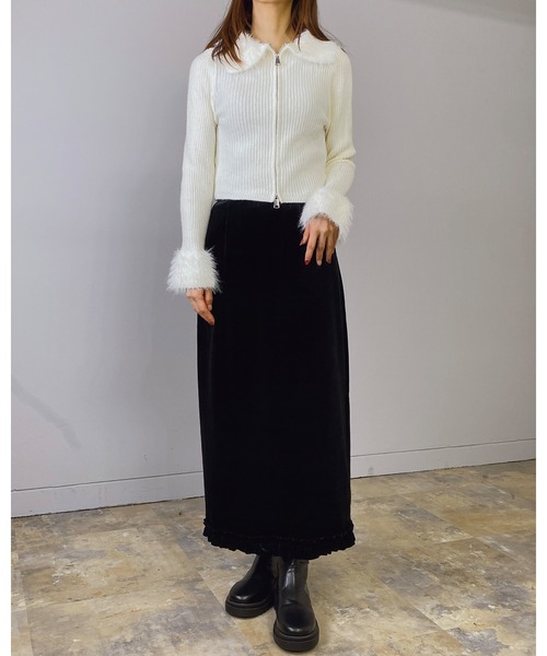 Doumoi(ドゥモエ)の「シャギー リブニット ジップアップ カーディガン(カーディガン/ボレロ・レディース・ブラック/アイボリー/グレー・FREE)」の4枚目の写真