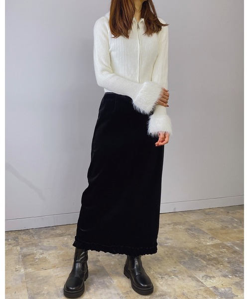 Doumoi(ドゥモエ)の「シャギー リブニット ジップアップ カーディガン(カーディガン/ボレロ・レディース・ブラック/アイボリー/グレー・FREE)」の5枚目の写真