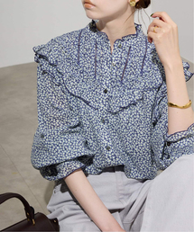 美品 イエナIENA シャツカラーフリルブラウス ブラックFREE 25SS BOUCLE ファッション 美品 イエナIENA シャツカラーフリル