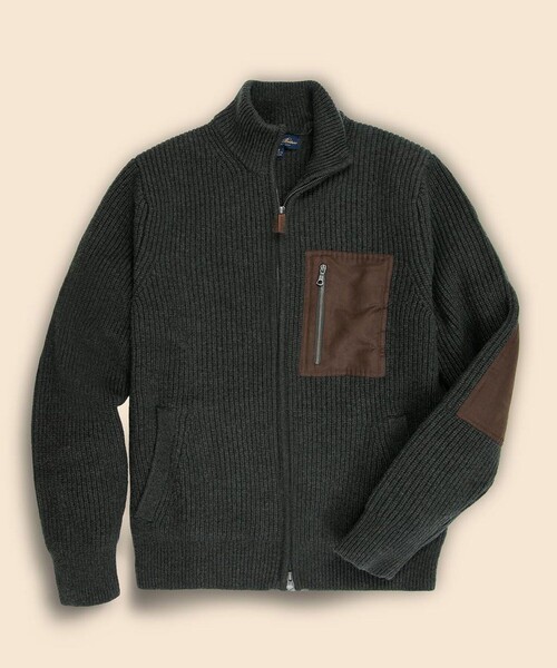 BROOKS BROTHERS(ブルックスブラザーズ)の「ウール ローゲージ モックネック フルジップセーター(カーディガン/ボレロ・メンズ・ダークグリーン・SMALL/MEDIUM/LARGE)」の1枚目の写真