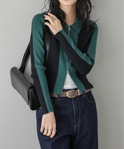 AMELY(エミリー)の「バイカラーダブルジップカーディガン(カーディガン/ボレロ・レディース・ブラック×グリーン/ブラック系/アイボリー系/グレー系・フリー)」の22枚目の写真