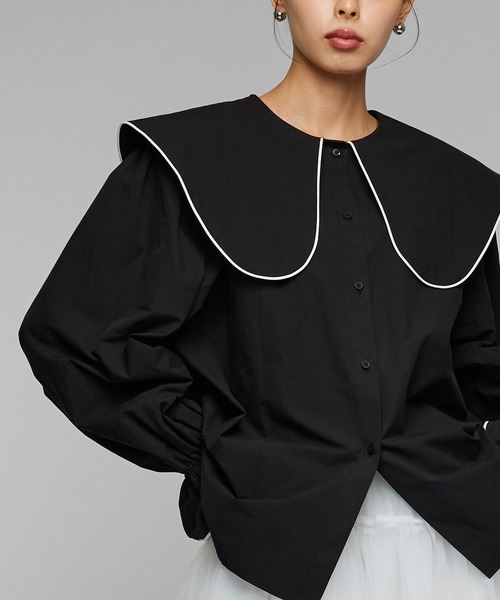 Narcissus（ナルシス）の「ビッグカラーラインブラウス/丸襟/フェミニン（シャツ/ブラウス・レディース・ホワイト/ブラック・FREE）」の2枚目の写真