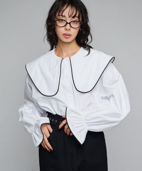 Narcissus（ナルシス）の「ビッグカラーラインブラウス/丸襟/フェミニン（シャツ/ブラウス・レディース・ホワイト/ブラック・FREE）」の3枚目の写真