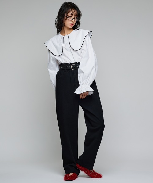 Narcissus（ナルシス）の「ビッグカラーラインブラウス/丸襟/フェミニン（シャツ/ブラウス・レディース・ホワイト/ブラック・FREE）」の4枚目の写真