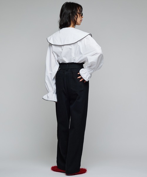 Narcissus（ナルシス）の「ビッグカラーラインブラウス/丸襟/フェミニン（シャツ/ブラウス・レディース・ホワイト/ブラック・FREE）」の5枚目の写真