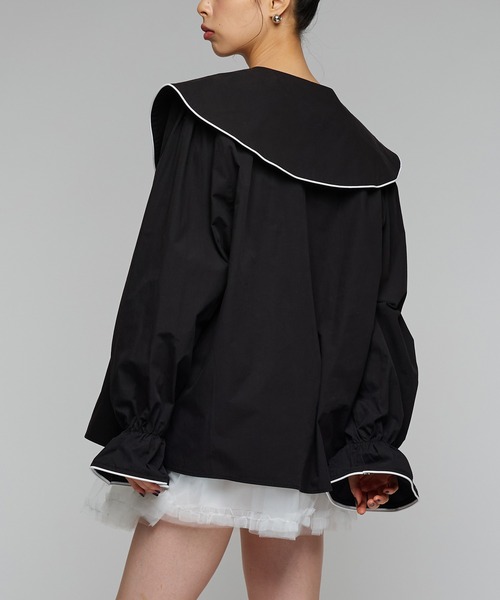 Narcissus（ナルシス）の「ビッグカラーラインブラウス/丸襟/フェミニン（シャツ/ブラウス・レディース・ホワイト/ブラック・FREE）」の6枚目の写真