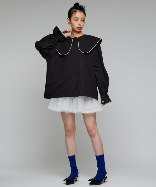 Narcissus（ナルシス）の「ビッグカラーラインブラウス/丸襟/フェミニン（シャツ/ブラウス・レディース・ホワイト/ブラック・FREE）」の7枚目の写真