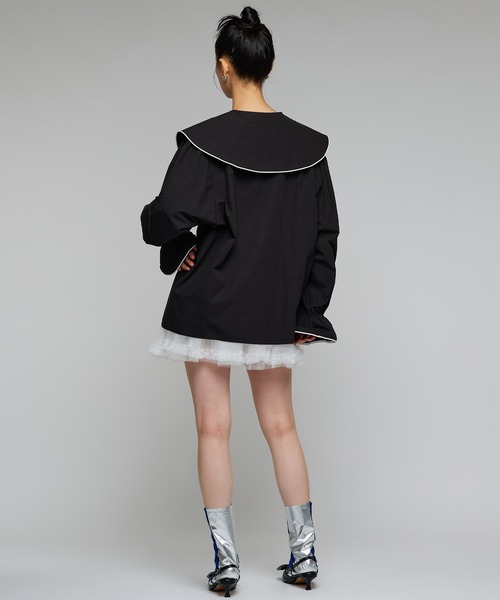 Narcissus（ナルシス）の「ビッグカラーラインブラウス/丸襟/フェミニン（シャツ/ブラウス・レディース・ホワイト/ブラック・FREE）」の9枚目の写真