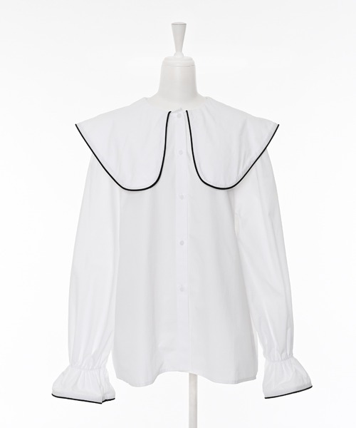 Narcissus（ナルシス）の「ビッグカラーラインブラウス/丸襟/フェミニン（シャツ/ブラウス・レディース・ホワイト/ブラック・FREE）」の10枚目の写真