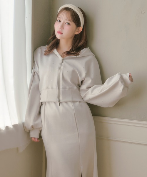 SET ITEM】bijou punch sweat set up / ビジュー付きポンチスウェット