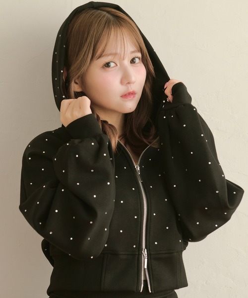 セール】【SET ITEM】bijou punch sweat set up / ビジュー付きポンチ