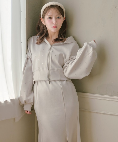 SET ITEM】bijou punch sweat set up / ビジュー付きポンチスウェット