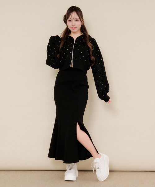 セール】【SET ITEM】bijou punch sweat set up / ビジュー付きポンチ