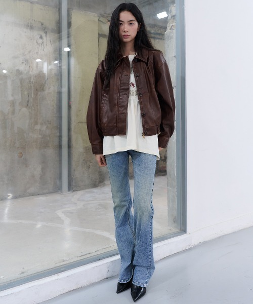 GENERAL IDEA（ジェネラルアイデア）の「【GENERAL IDEA】ヴィンテージウォッシングフェイクレザーブルゾン / VINTAGE WASHING FAKE LEATHER BLOUSON（ブルゾン・レディース・レンガ/ダークブラウン・L/M/S）」の16枚目の写真