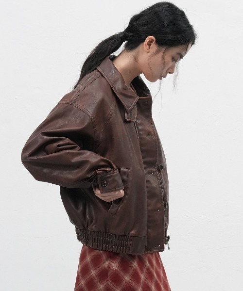 GENERAL IDEA（ジェネラルアイデア）の「【GENERAL IDEA】ヴィンテージウォッシングフェイクレザーブルゾン / VINTAGE WASHING FAKE LEATHER BLOUSON（ブルゾン・レディース・レンガ/ダークブラウン・L/M/S）」の11枚目の写真