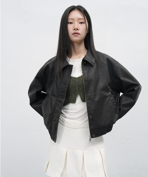 GENERAL IDEA（ジェネラルアイデア）の「【GENERAL IDEA】ヴィンテージウォッシングフェイクレザーブルゾン / VINTAGE WASHING FAKE LEATHER BLOUSON（ブルゾン・レディース・レンガ/ダークブラウン・L/M/S）」の3枚目の写真