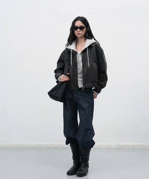 GENERAL IDEA（ジェネラルアイデア）の「【GENERAL IDEA】ヴィンテージウォッシングフェイクレザーブルゾン / VINTAGE WASHING FAKE LEATHER BLOUSON（ブルゾン・レディース・レンガ/ダークブラウン・L/M/S）」の8枚目の写真