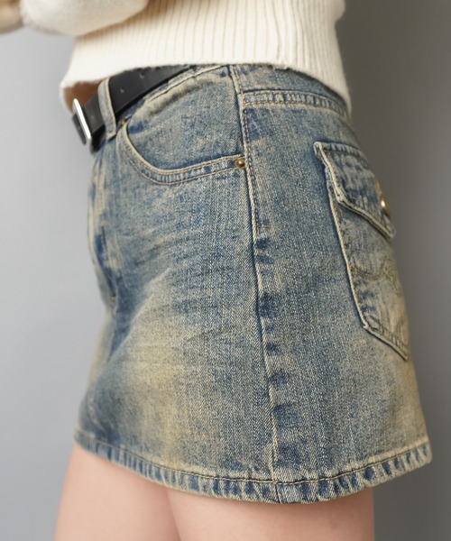 SPINNS（スピンズ）の「毎日使える王道デザイン☆【2サイズ展開】デニムタイトミニスカート/プレーン/平成ギャル/インナーパンツ付き（デニムスカート・レディース・ブルー系その他/ブラック・M/S）」の5枚目の写真