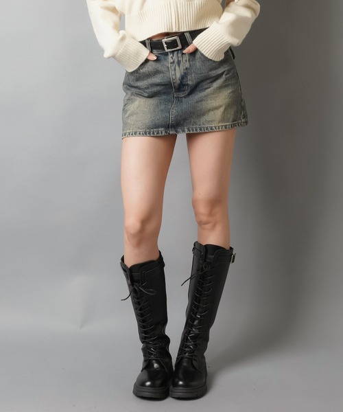 SPINNS（スピンズ）の「毎日使える王道デザイン☆【2サイズ展開】デニムタイトミニスカート/プレーン/平成ギャル/インナーパンツ付き（デニムスカート・レディース・ブルー系その他/ブラック・M/S）」の6枚目の写真