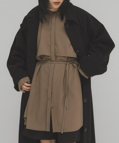 KBF（ケイビーエフ）の「レイヤードミニシャツワンピース（ワンピース・レディース・チャコールグレー/ブラウン/オフホワイト・ONE）」の12枚目の写真