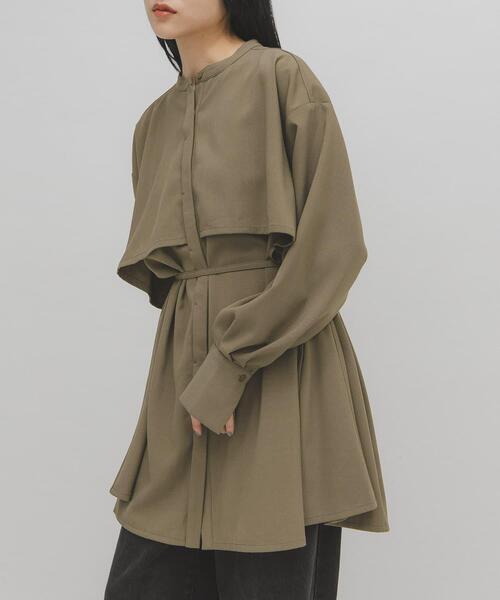 KBF（ケイビーエフ）の「レイヤードミニシャツワンピース（ワンピース・レディース・チャコールグレー/ブラウン/オフホワイト・ONE）」の14枚目の写真