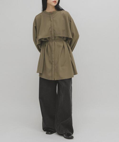 KBF（ケイビーエフ）の「レイヤードミニシャツワンピース（ワンピース・レディース・チャコールグレー/ブラウン/オフホワイト・ONE）」の16枚目の写真