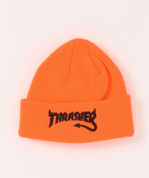 THRASHER（スラッシャー）の「Devil Tail Logo KIDS KNIT CAP BEANIE/THRASHER スラッシャー　デビルテールロゴ 刺繍 ワッチキャップ 子供用 ストリート スケーター 親子コーデ（ニットキャップ/ビーニー）」