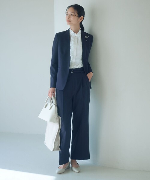 green label relaxing（グリーンレーベルリラクシング）の「［size SHORTあり］パウドレ ノーラペル ジャケット ウォッシャブル ストレッチ（ノーカラージャケット・レディース・ネイビー/ナチュラル/ブラック・46/44/42/40/38/36/34/SHORT）」の14枚目の写真