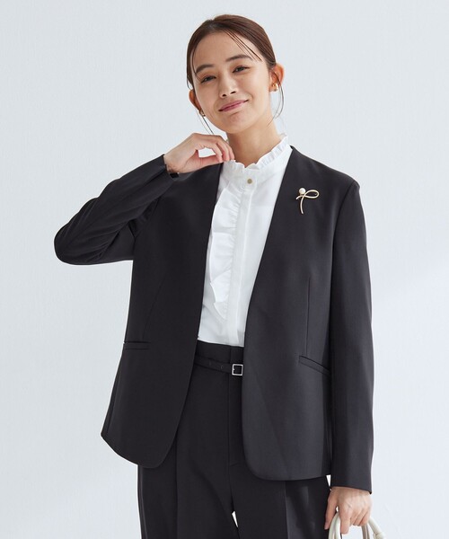 green label relaxing（グリーンレーベルリラクシング）の「［size SHORTあり］パウドレ ノーラペル ジャケット ウォッシャブル ストレッチ（ノーカラージャケット・レディース・ネイビー/ナチュラル/ブラック・46/44/42/40/38/36/34/SHORT）」の15枚目の写真