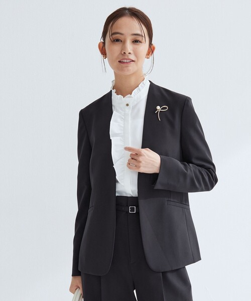 green label relaxing（グリーンレーベルリラクシング）の「［size SHORTあり］パウドレ ノーラペル ジャケット ウォッシャブル ストレッチ（ノーカラージャケット・レディース・ネイビー/ナチュラル/ブラック・46/44/42/40/38/36/34/SHORT）」の16枚目の写真