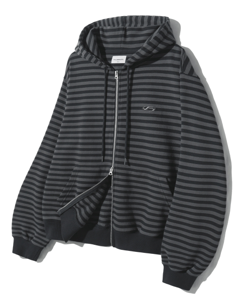 セール】シンボルストライプフードジップアップ-ブラック（パーカー
