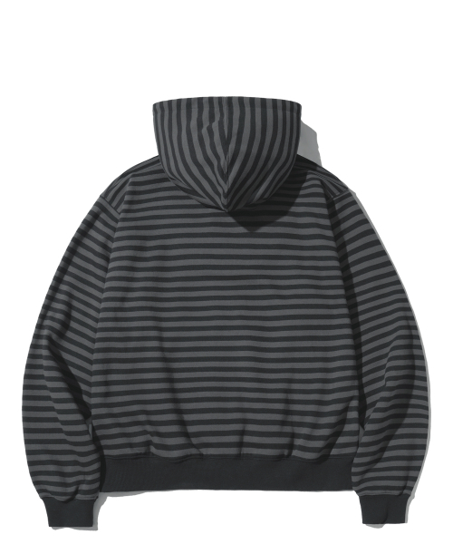 セール】シンボルストライプフードジップアップ-ブラック（パーカー
