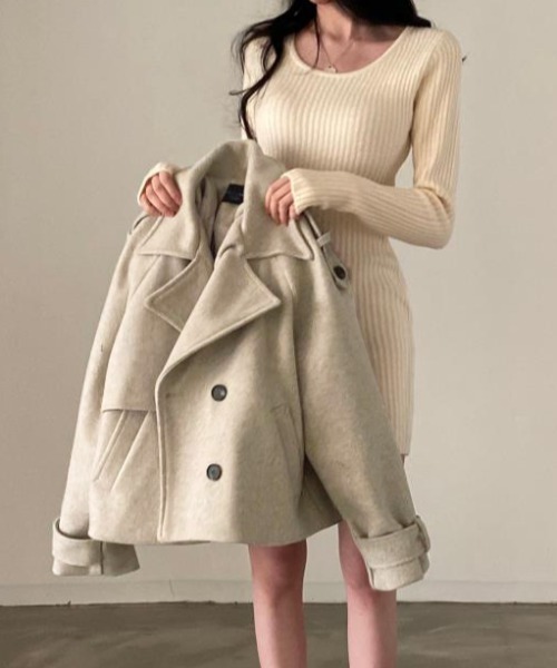 semplice（センプリチェ）の「ショートコート【韓国ファッション】（その他アウター・レディース・ブラック/キャメル・F）」の14枚目の写真