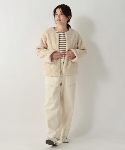 Afternoon Tea（アフタヌーンティー）の「ボアノーカラージャケット（その他アウター・レディース・ライトブラウン/ライトベージュ・MEDIUM）」の5枚目の写真