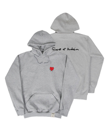 [UNISEX]図面ハートバックロゴフードティー_グレー