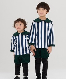 moimoln（モイモルン）の「【日本限定復刻セットアップ】ショールカラーストライプ長袖トップス&パンツ（セットアップ・キッズ）」