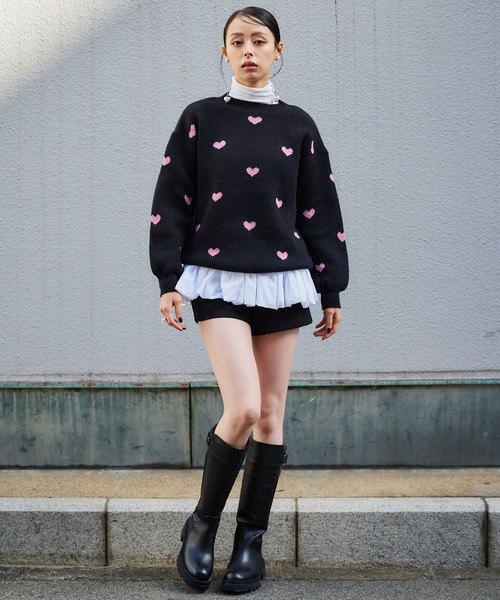 Narcissus（ナルシス）の「ハートニットトップス/フェミニン（ニット/セーター・レディース・ベージュ/ブラック・FREE）」の3枚目の写真