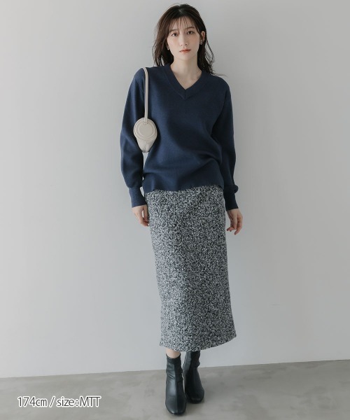 slattgir(スラットジール)の「高身長 ループツイードロングスカート(トールサイズ)Essenave(スカート・レディース・ブラック系/オフホワイト・TM/TL/TLL/T5L/T4L/T3L)」の9枚目の写真