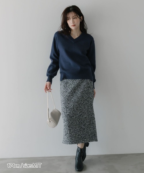 slattgir(スラットジール)の「高身長 ループツイードロングスカート(トールサイズ)Essenave(スカート・レディース・ブラック系/オフホワイト・TM/TL/TLL/T5L/T4L/T3L)」の10枚目の写真
