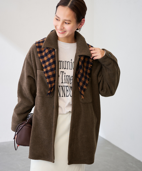 FRAMeWORK フリースジャケット ブラウン 両面フリースオーバーシャツ（ブルゾン）｜FRAMeWORK（フレームワーク