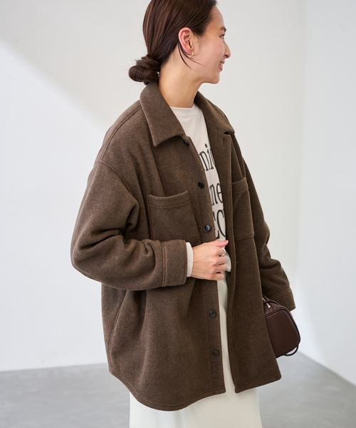 FRAMeWORK フリースジャケット ブラウン 両面フリースオーバーシャツ（ブルゾン）｜FRAMeWORK（フレームワーク