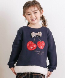 SLAP SLIP（スラップスリップ）の「イチゴチェリーパッチ刺しゅうリボン付き裾ボアトレーナー(80~130cm)（スウェット）」