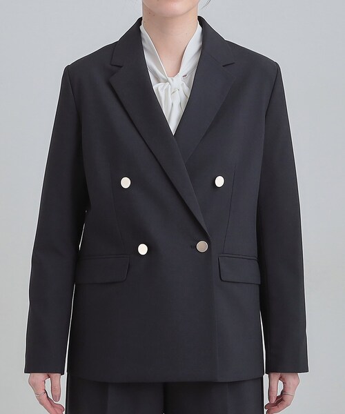 SHOO・LA・RUE（シューラルー）の「【セットアップ可/S-LL/洗濯機可】サッと軽やかに羽織りやすい Wブレストジャケット（テーラードジャケット・レディース・ライトグレー/ネイビー・01/04/03/02）」の12枚目の写真