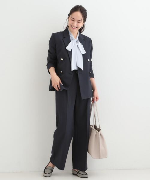 SHOO・LA・RUE（シューラルー）の「【セットアップ可/S-LL/洗濯機可】サッと軽やかに羽織りやすい Wブレストジャケット（テーラードジャケット・レディース・ライトグレー/ネイビー・01/04/03/02）」の11枚目の写真