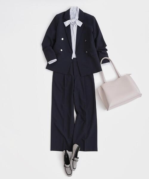 SHOO・LA・RUE（シューラルー）の「【セットアップ可/S-LL/洗濯機可】サッと軽やかに羽織りやすい Wブレストジャケット（テーラードジャケット・レディース・ライトグレー/ネイビー・01/04/03/02）」の4枚目の写真