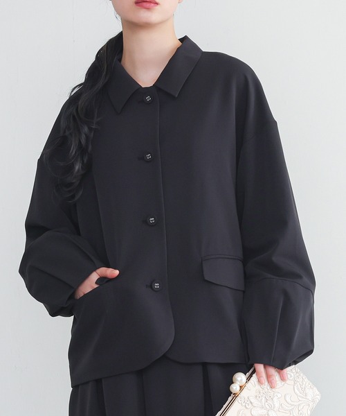 somari imagination（ソマリ イマジネーション）の「『ランタンスリーブジャケット裾スカラップワンピースセットアップ』（ドレス・レディース・チャコールグレー/ブラック・2/1）」の12枚目の写真