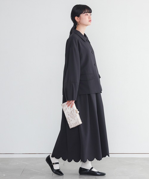 somari imagination（ソマリ イマジネーション）の「『ランタンスリーブジャケット裾スカラップワンピースセットアップ』（ドレス・レディース・チャコールグレー/ブラック・2/1）」の8枚目の写真