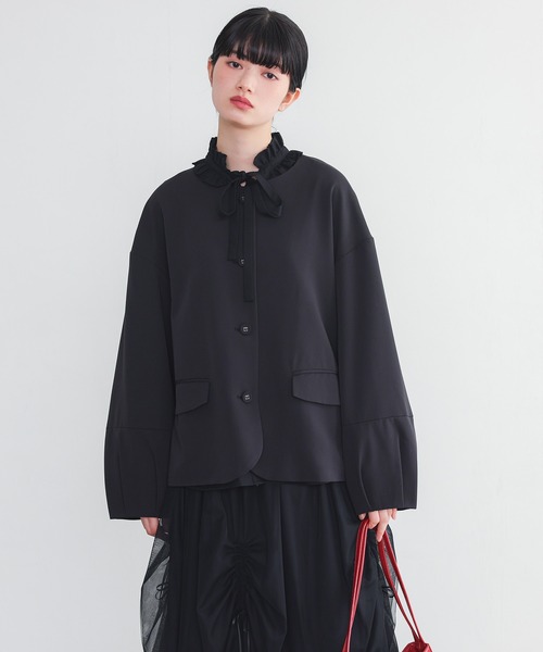 somari imagination（ソマリ イマジネーション）の「『ランタンスリーブジャケット裾スカラップワンピースセットアップ』（ドレス・レディース・チャコールグレー/ブラック・2/1）」の11枚目の写真